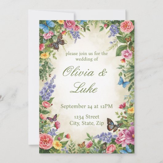 Bright Watercolor Wildflower Wedding Invitation 招待状 (正面)