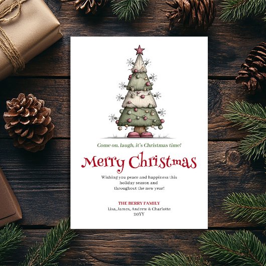 Bright Whimsical Christmas Tree Watercolor Card シーズンカード