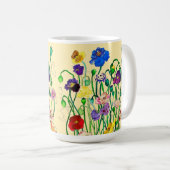 Bright Whimsical Wild Poppy & Butter Yellow コーヒーマグカップ (正面右)