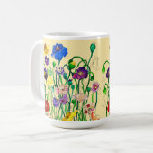 Bright Whimsical Wild Poppy & Butter Yellow コーヒーマグカップ (正面左)