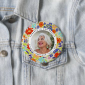 Bright Wildflower Memorial Photo Frame with Text 缶バッジ (インサイチュ)