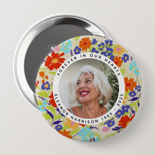 Bright Wildflower Memorial Photo Frame with Text 缶バッジ (正面&裏面)