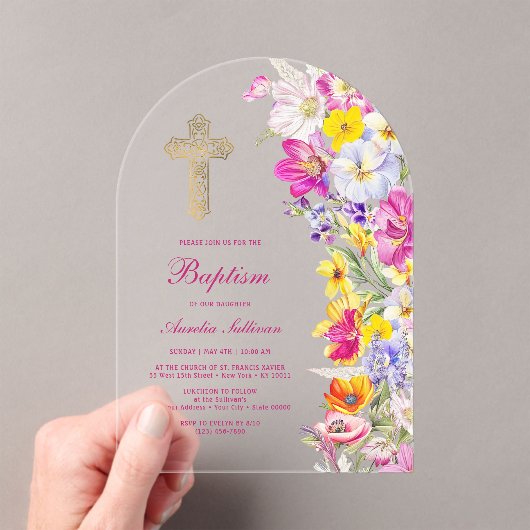 Bright Wildflowers Arch Baptism アクリル招待状 (インサイチュ (ポータブル))