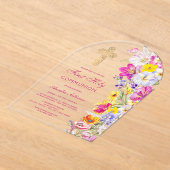 Bright Wildflowers Arch First Communion アクリル招待状 (レイダウン)
