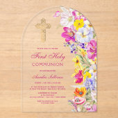 Bright Wildflowers Arch First Communion アクリル招待状 (正面)