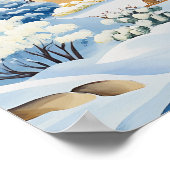 Bright Winter Village with Snowy Hills and Trees ポスター (角)