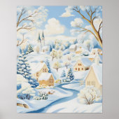 Bright Winter Village with Snowy Hills and Trees ポスター (正面)