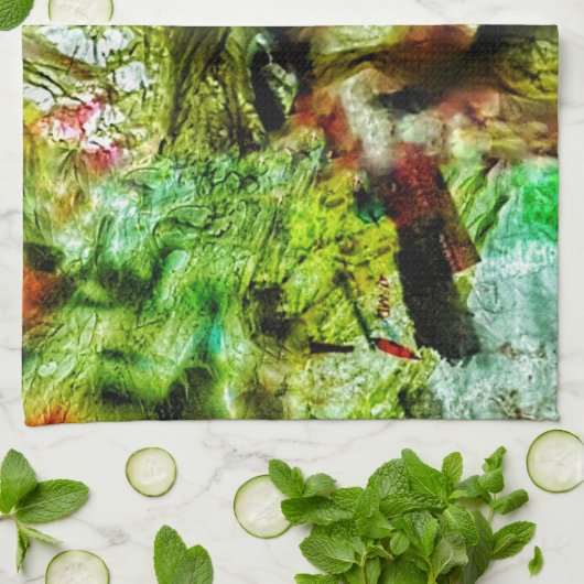 Bright yellow abstract kitchen towels,Dazzling art キッチンタオル (折り畳み)