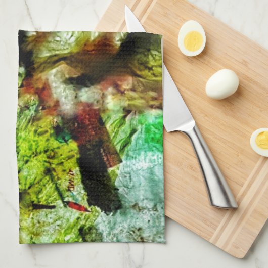 Bright yellow abstract kitchen towels,Dazzling art キッチンタオル (四つ折り)