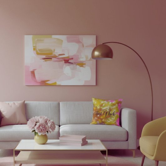  Bright yellow abstract modern brush strokes  クッション