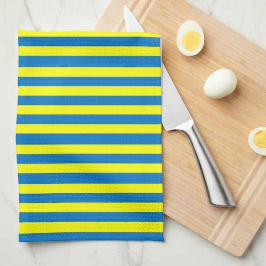 Bright Yellow and Blue Stripes キッチンタオル (四つ折り)