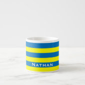 Bright Yellow and Blue Stripes Personalised エスプレッソカップ (正面)