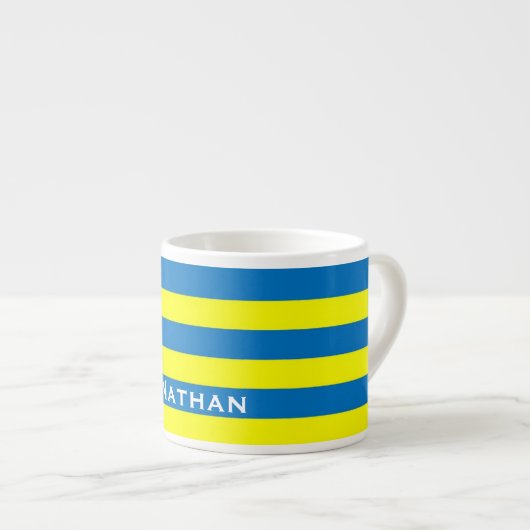 Bright Yellow and Blue Stripes Personalised エスプレッソカップ (正面右)