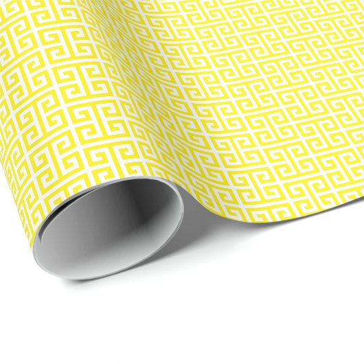 Bright Yellow and White Greek Key Pattern ラッピングペーパー (ロールコーナー)