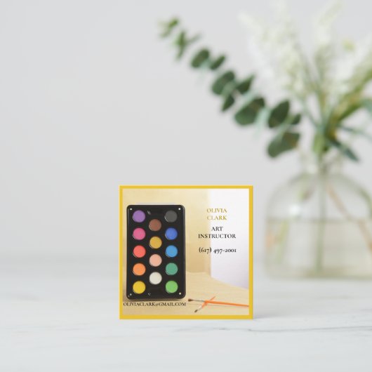 Bright Yellow Artist/Tutor/Educator Art先生 スクエア名刺 (スタンド正面)