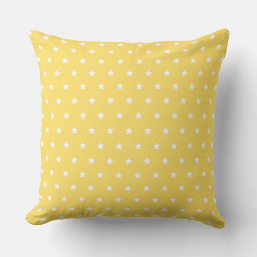 Bright Yellow Background with White Star Pattern クッション (正面)