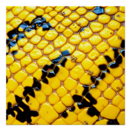 Bright Yellow Black Snake Skin Scales Animal Print ポスター