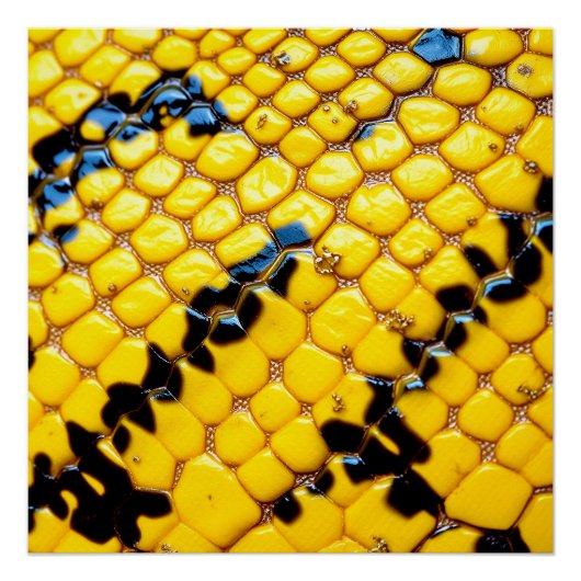 Bright Yellow Black Snake Skin Scales Animal Print ポスター (正面)