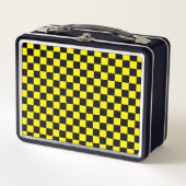 Bright Yellow & Black Square Style Pattern メタルランチボックス (正面)