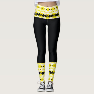 Bright Yellow & Black Tribal Leggings レギンス