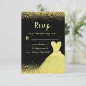 Bright Yellow Dress Faux Glitter Quinceanera 出欠カード (スタンド正面)