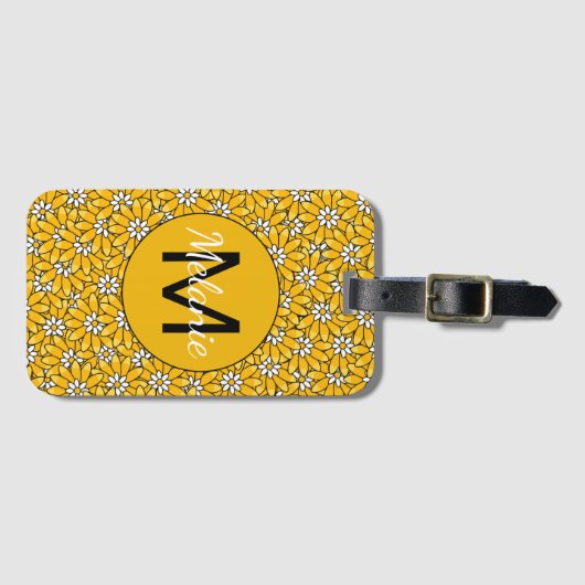Bright Yellow Floral Pattern Personalised ラゲッジタグ (正面横)