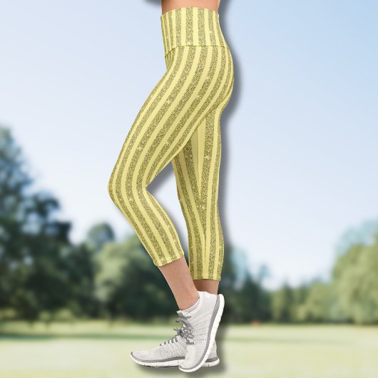 Bright Yellow Glitter Style Vertical Stripes カプリレギンス