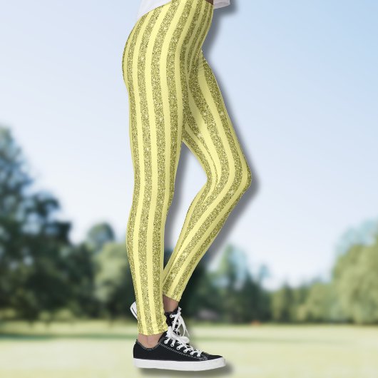 Bright Yellow Glitter Style Vertical Stripes レギンス