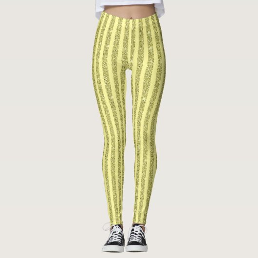 Bright Yellow Glitter Style Vertical Stripes レギンス (正面)