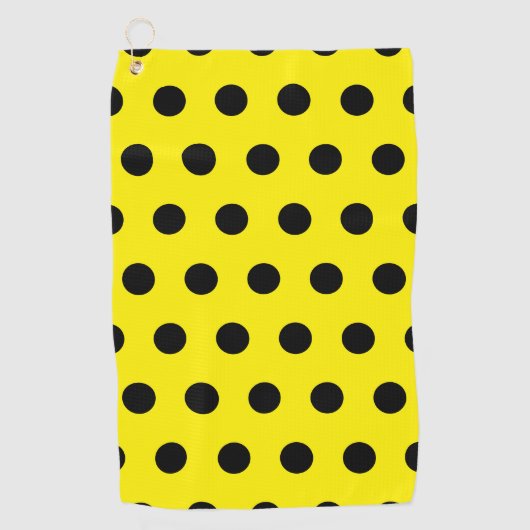 Bright Yellow Golf Towel with Black Dot Pattern ゴルフタオル (正面)