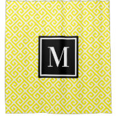 Bright Yellow Greek Key Black White Monogram シャワーカーテン (正面)