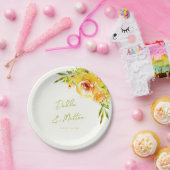 Bright Yellow Green Vibrant Summer Floral Wedding ペーパープレート (パーティー)