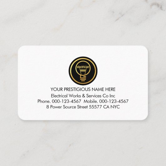 Bright Yellow Home Electrician Bulb Wiring 名刺 (裏面)