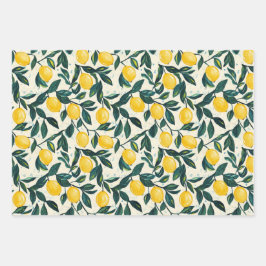 Bright Yellow Lemon Patterned set of 3 ラッピングペーパーシート