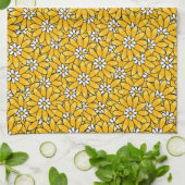 Bright Yellow Overlapping Floral Pattern キッチンタオル (折り畳み)