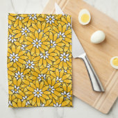 Bright Yellow Overlapping Floral Pattern キッチンタオル (四つ折り)