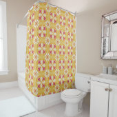 bright yellow pattern with red and white floral シャワーカーテン (インサイチュ)