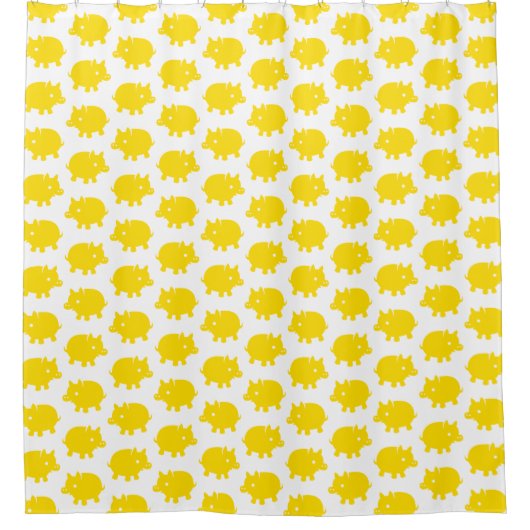 Bright Yellow Pig Pattern シャワーカーテン (正面)