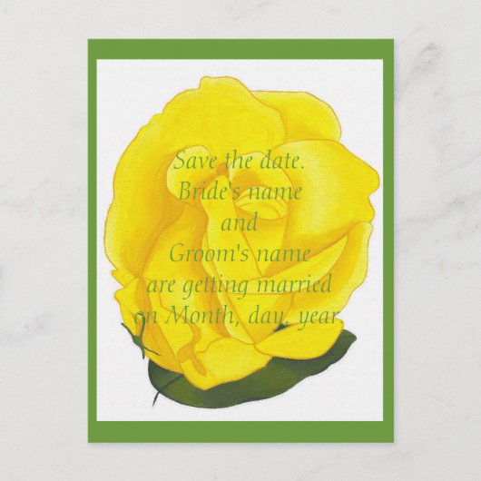 Bright Yellow Rose Save the date wedding postcards 案内ポストカード (正面)