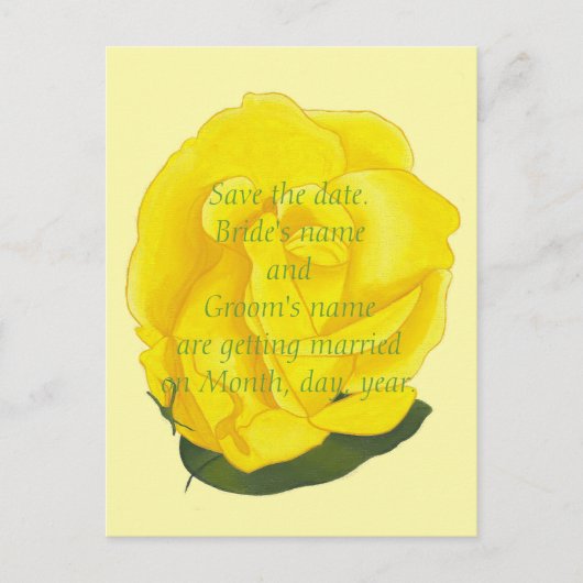 Bright yellow rose Save the date wedding postcards 案内ポストカード (正面)