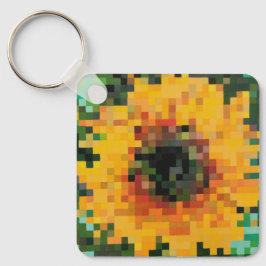 Bright yellow sunflower in pixel art キーホルダー