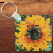 Bright yellow sunflower in pixel art キーホルダー (正面)