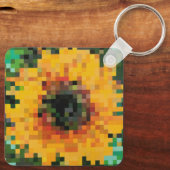 Bright yellow sunflower in pixel art キーホルダー (裏面)