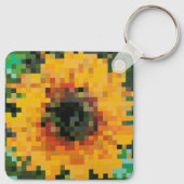 Bright yellow sunflower in pixel art キーホルダー (裏面)