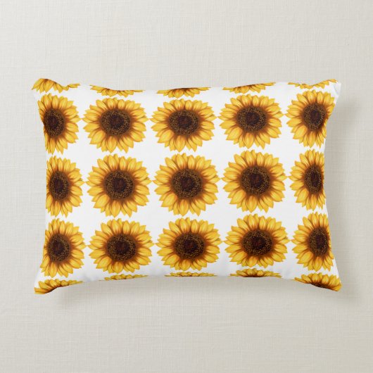 Bright Yellow Sunflower Pattern Decorative Accent アクセントクッション (正面)