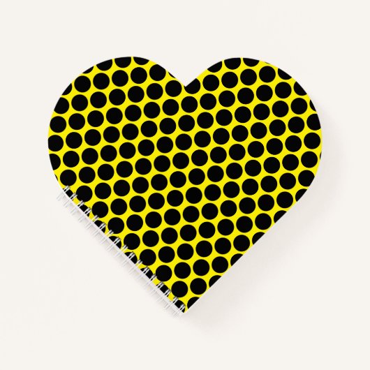 Bright Yellow with Black Dot Style Heart Shaped ノートブック (正面)