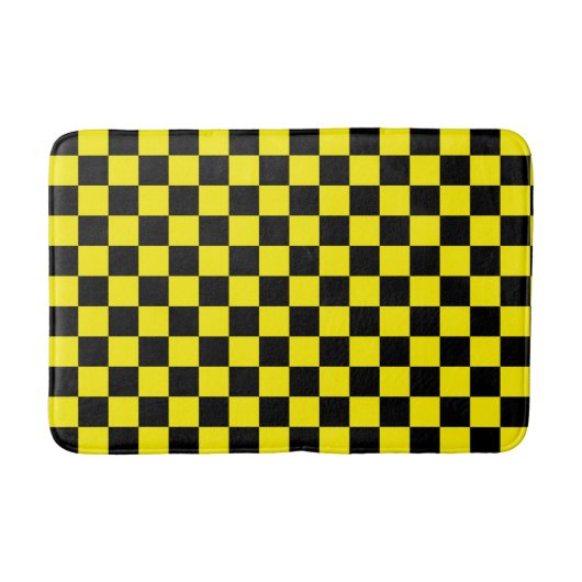 Bright Yellow with Black Square Pattern バスマット (正面)