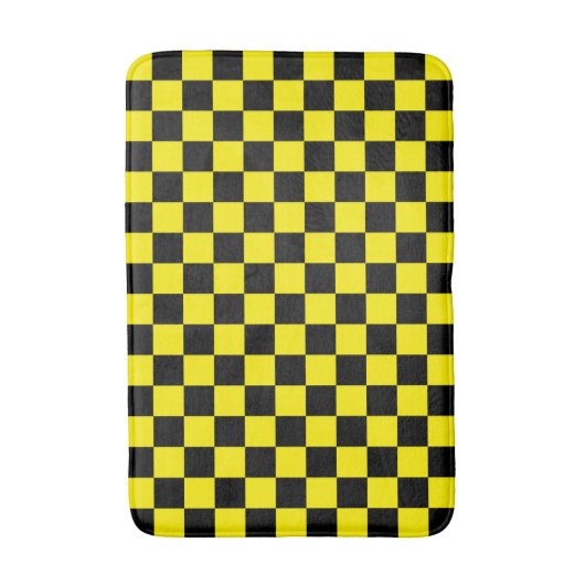 Bright Yellow with Black Square Pattern バスマット (正面縦)