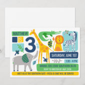 Bright Zoo Jungle Animals Birthday Invitation 招待状 (正面/裏面)