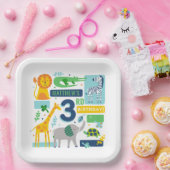 Bright Zoo Jungle Animals Birthday PARTY PLATE 9" ペーパープレート (パーティー)